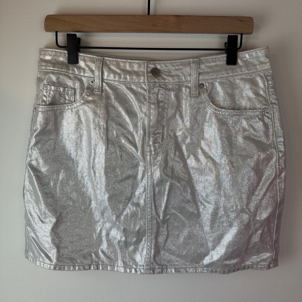 OLD NAVY Mid-Rise OG Metallic Silver Shine Mini Skirt | 6